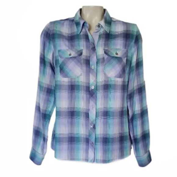 Marmot Womens Blue Teal Plaid Button Down Preppy Outdoor Activewear Hiking Fish - Picture 1 of 5